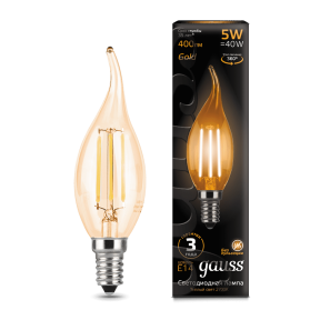 Лампа Gauss LED Filament Candle tailed E14 5W 2700K Golden