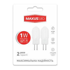 LED лампа Maxus G4 1W тепле світло 12V AC / DC (2-LED-205)