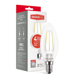 LED лампа MAXUS (filam), C37, 4W, теплый свет,E14 (1-LED-537-01)