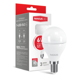 LED лампа Maxus G45 6W тепле світло E14 (1-LED-543)