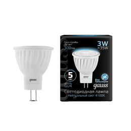 Лампа Gauss LED D35*45 3W MR11 GU4 4100K (150-265 Вольт) 300Лм